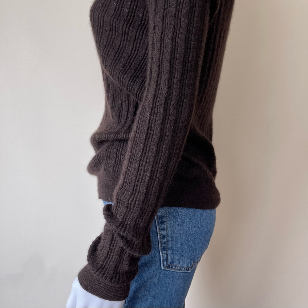MANRICO CASHMERE SILK CREW NECK SWEATER BUTTON BROWN CABLE KNIT - Picture 8 of 15